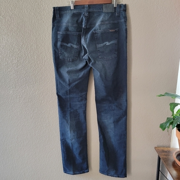 Nudie Jeans Dark Wash Organic Cotton Mens Slim Thin Finn Denim Jeans - Picture 9 of 16